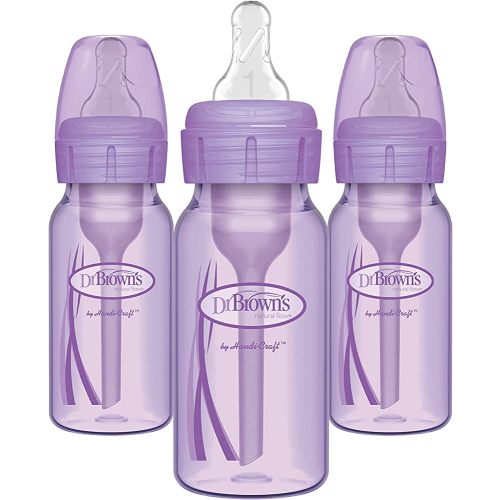 Dr. Brown’s Natural Flow® Anti-Colic Options+™ Narrow Baby Bottle, Lavender, 4oz/120mL, with Level 1 Slow Flow Nipple, 3-Pack