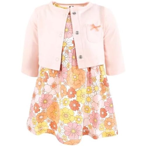 Hudson Baby Infant and Toddler Girls Cotton Dress and Cardigan Set