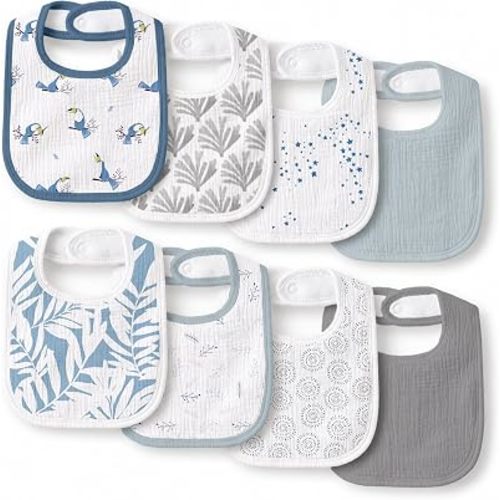 Muslin Bibs for Baby Boy Girl, Adjustable Fit for Drooling and Teething