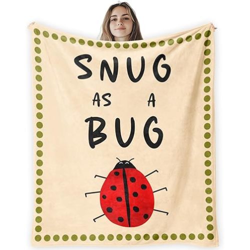 Funny Ladybug Throw Blanket for Kids Girls Boys,Snug As A Bug Blanket for Nursery Toddler Baby Kids Room Playroom,Cute Ladybird Gifts Blankets for Women,50x60 Inches
