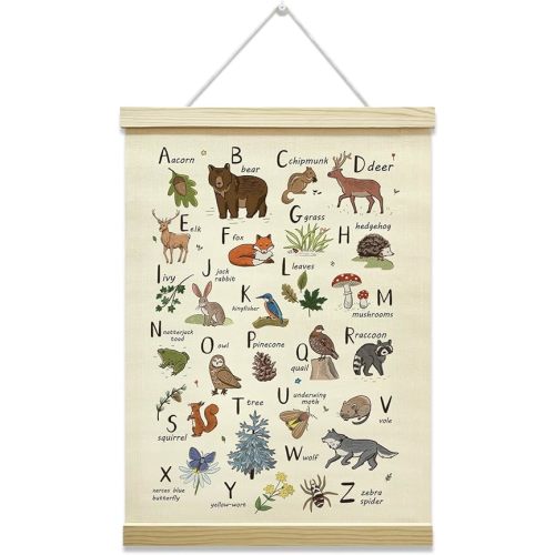 Woodland Animal Alphabet Poster Hanger Frame, ABC Posters for Kids, Toddlers Educational Wall Hanging Decor, Canvas Poster with Wood Frame, Home Nursery Preschool Classroom Wall Decor, 12x16 Inches -39