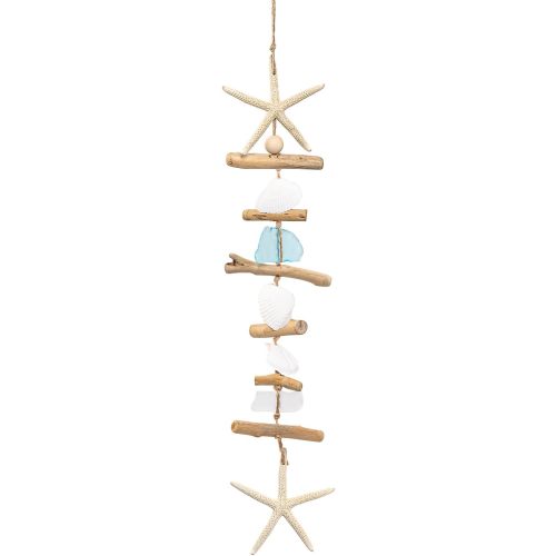 JQAQJU Wooden Driftwood Wall Decor, Starfish Bathroom Decor with Sea Shells, Driftwood Beach Room Decor for Home Indoor Outdoor, Coastal Wall Art for Living Room, Bedroom and Dining Room Blue
