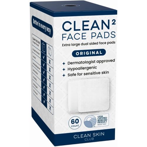 Clean Skin Club Clean² Pads 2.0 [New & Improved Edges] Guaranteed Not to Shed & Tear Face Pads, Unique Triple Layers, Textured & Ultra Soft Side, Organic Disposable Cotton, Pair with Makeup Remover