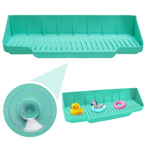 Pletpet Upgrade Bathtub Splash Guard for Tub 16" x 3.5", Silicone Splash Guard for Kids with 6 Suction Blue Cups Toy Tray Caddy Play Shelf for Kids, Bathtub Side Splash
