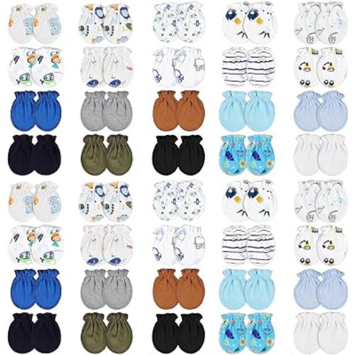 Yolev 40 Pairs Mittens for Newborn Baby Boy Girl Cotton Newborn Baby Mittens 0-6 Months No Scratch Elastic Toddler Infant Mitten Gloves for Boy Girl