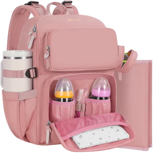 IBVIVIC Diaper Bag Backpack with Portable Changing Pad, Blush Pink | Multifunctional Baby Bag for Mom Dad , Large Capacity, Stroller Straps, Insulated Bottle Pockets & Pacifier Case