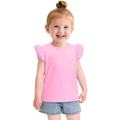 Witwot Toddler Girls Shirts Baby Girl Ruffle Sleeves Blouse T-Shirts Basic Cotton Tee Top Cute Clothes Size 2T-7Y