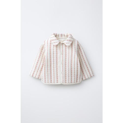 EMBROIDERED STRIPE PUFFER JACKET - Ecru / Maroon | ZARA United States