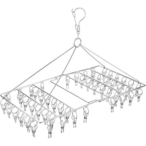 Folding Sock Dryer with 52 Peg, Stainless Steel Swivel Drying Rack Windproof Hook for Sock, Underwear, Lingerie, Sheet and All Small Item