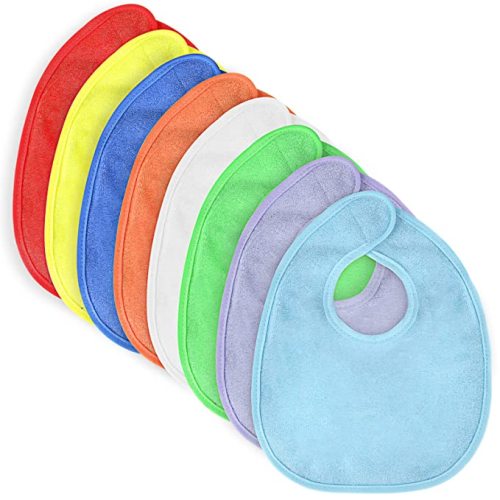 Vicloon Baby Bibs, 8Pcs Terry Bib Set, Baby Bibs for Girls & Boys, Terry Drool Cotton Bibs Waterproof Protection, Soft Absorbent Set for Teething and Drooling, Adjustable Hook-&-Loop Closure(color)