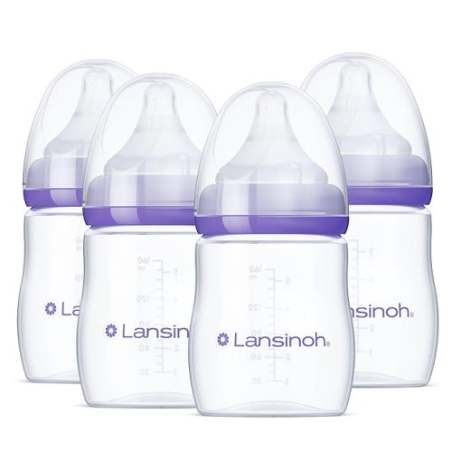 Lansinoh Anti-Colic Baby Bottles for Breastfeeding Babies, 5 Ounces, 4 Count