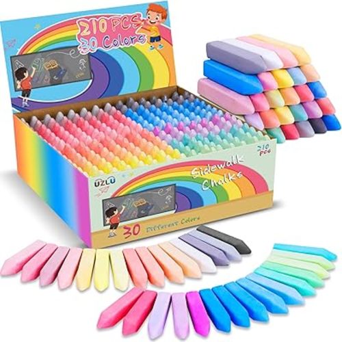 210 PCS Sidewalk Chalk-30 Colors Cone Shaped Drawing Chalk for Kids, Jumbo Washable Chalk Giant Box Non-Toxic Dustless, Painting on Sidewalk Bulk,Outdoor Art, Blackboard, Playground