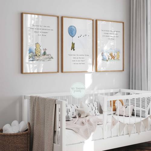Winnie the Pooh Nursery Wall Art Set of 3 Quote Prints for Baby Room Decor
