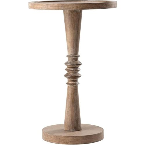 COZAYH Traditional Rustic Pedestal Table, Round Tray Top End Table with Farmhouse Style Distressed Finish for Small Spaces, Brown