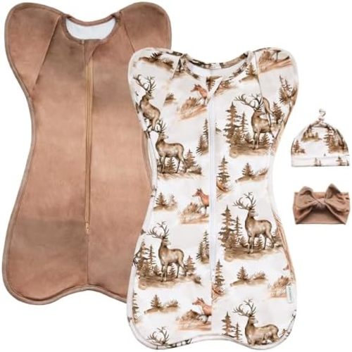 2 Pack Baby Transition Swaddle Sack with 2-Way Zipper,0-3 Months Self-Soothing Arms Up Sleep Sack Set