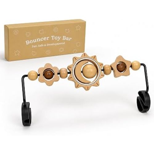 Baby Bouncer Toy Bar, Compatible with Baby Bjorn Bouncer Balance Soft & Bliss, Rotatable Wooden Toy Bar Attachment,Sensory Toy Gifts for Babies All Age (Sunflower)