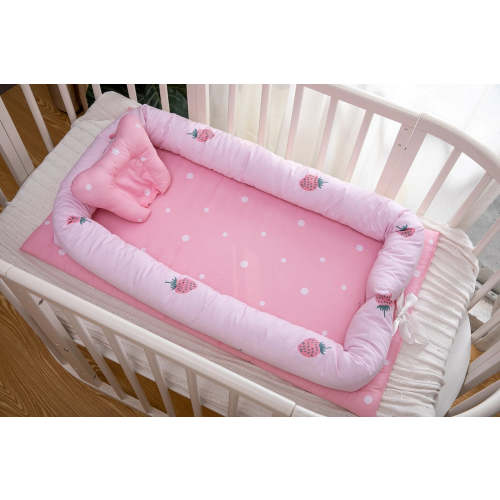Pink & Strawberry Cotton Baby Nest Lounger With Pillow - Soft Bednest