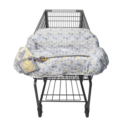 Boppy Shopping Cart Cover & High Chair Cover, Sunshine Chevron, Cart Cover for Babies with Soft 360-Degree Coverage, SlideLine Toy Tether with Crinkle Leaf Toy Included, 6mo+