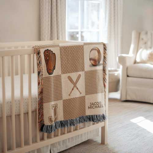 Personalized Baseball Baby Blanket Custom Name Sports Throw For Boys Baseball Nursery Decor Baby Shower Sports Blanket For Baby Or Toddler