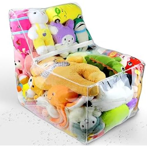 Clear Stuffed Animal Bean Bag Chair Cover for Kids, Waterproof Large Stuffable Beanbag Chair Cover, Creative PVC Plush Toys Storage, for Organizing Toddler & Children Rooms Soft Stuff Animal