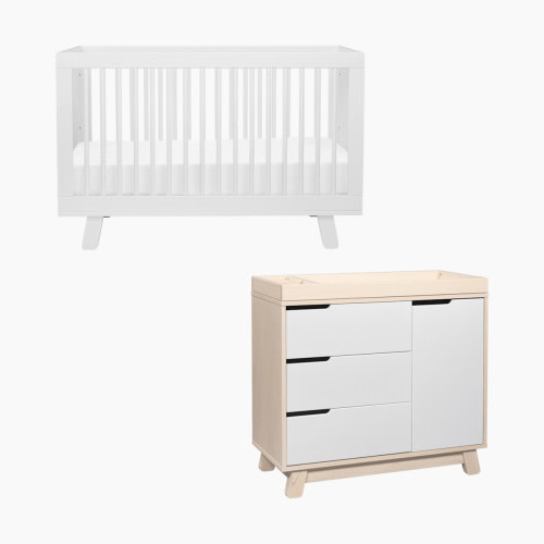 babyletto Hudson Crib & Hudson Dresser Bundle - White Crib And Washed Natural/White Dresser