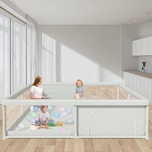 79x79 Inch Baby Playpen for Babies and Toddlers, Extra Large Play Yards for Indoor & Outdoor with Zipper Gates, Breathable Mesh with Anti-Slip Base
