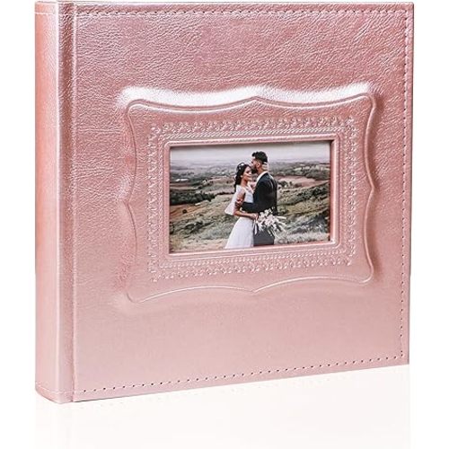 Holoary Photo Album 4x6, 200 Photos PU Leather Vintage Picture Album for Family Wedding Anniversary Baby Vacation (Rose Gold Color)