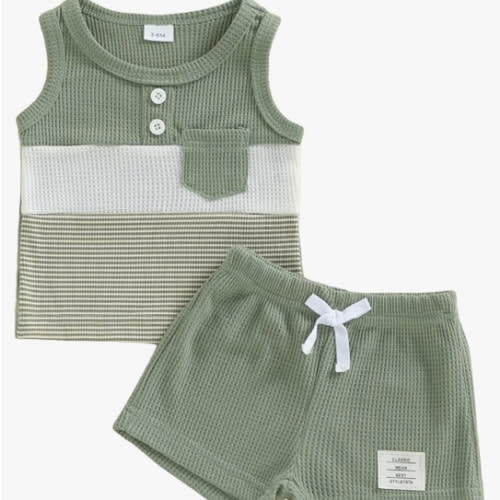 9-12 months, Thorn Tree Baby Boy Summer Clothes Contrast Color Sleeveless Tops Elastic Waist Shorts Toddler Outfits Cute Set
