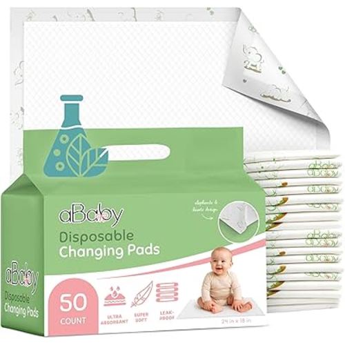 Disposable Changing Pads for Baby (50 Pack) Super Soft and Ultra Absorbent Baby Changing Pad - Leak Proof Diaper Changing Pads for Stress-Free Baby Diaper Changes - Green Elephant