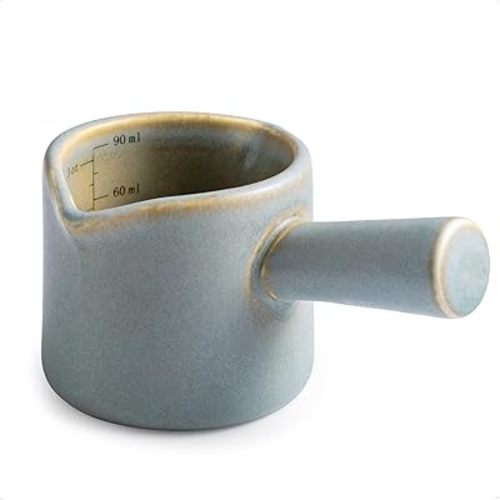 YHOJOY Espresso Cups Ceramic, Espresso Measuring Cups with Dual Measurement Scale, Expresso Shots Cup with Handle, Espresso Accessories, 3 Oz/ 90 Ml, Blue