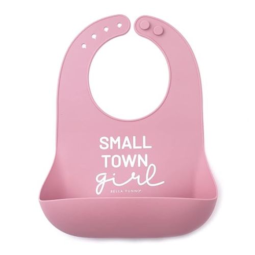 Bella Tunno Baby Bib for Eating, Waterproof Silicone Bib with Large Food Catcher, Adjustable Fit for Babies 4-12 months & Toddlers 1-3 Years, Boys & Girls, Small Town Girl