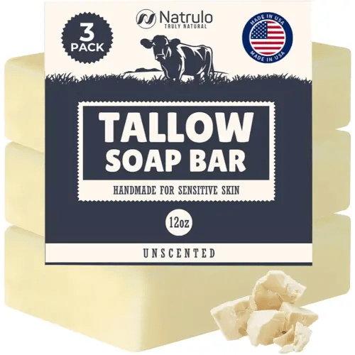 Beef Tallow Soap Bar – All Natural Grass Fed Tallow Soap Unscented – Moisturizing Face & Body Wash Great for Eczema, Dry, Itchy, Sensitive Skin – Handcrafted Bath Soap for Adults, Kids, Made in USA