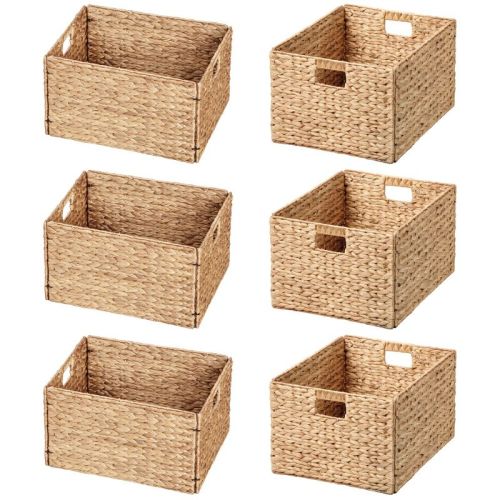 eHemco Extra Large Rectangular Water Hyacinth Wicker Storage Baskets with Iron Wire Frame, Natural