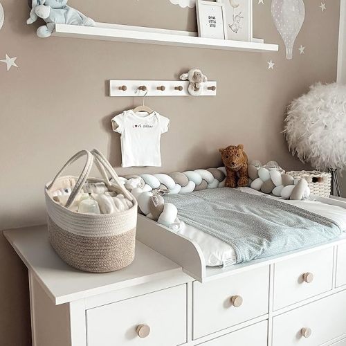 Diaper Caddy Organizer, Empty Gift Basket for Newborn Essentials, Baby Storage Basket, Stylish Gift Bag for Baby Shower, Boys and Girls – Small, White and Beige Brown