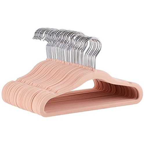Amazon Basics Kids Velvet, Non-Slip Clothes Hangers for Infant and Toddler, 11.6 in (for baby clothes), Pack of 50, Blush