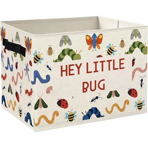 Funny Insect Kids Nursery Storage Bins Box with Handles, Hey Little Bug Playroom Foldable Collapsible Basket Organizer for Books Clothes Kids Toddler Room Bedroom Bathroom Classroom
