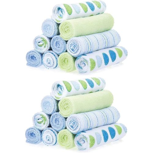 Spasilk Washcloth Wipes Set For Newborn Boys And Girls, Soft Terry Washcloth Set-Pack Of 20, Blue Dot