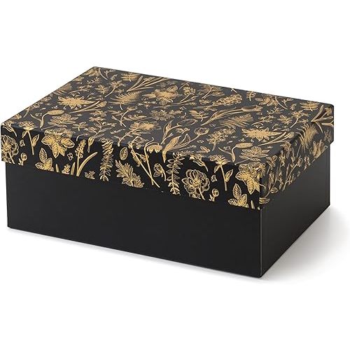 Soul & Lane Decorative Photo Storage Box with Lid, 11.7" × 7.7" × 4.5", Memory Box for Keepsakes, Floral Cardboard Picture Organizer for Mementos and Organization, Golden Twilight