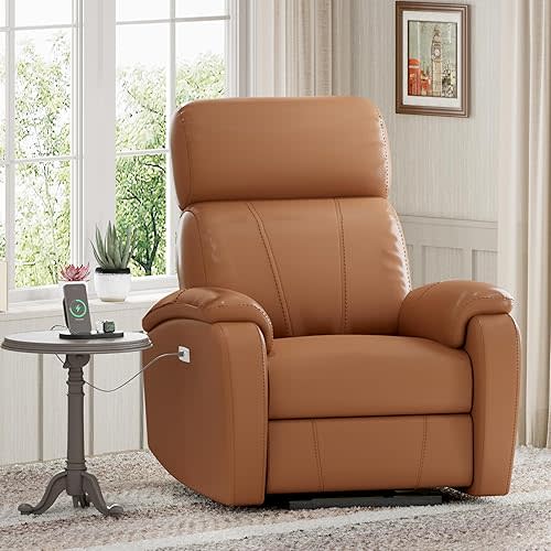 FLEXISPOT X3 Power Recliner Chair, Adjustable Electric Recliner with USB Port, Thick Cushion & Padded Back, Comfortable Faux Leather Chair for Adults, Living Room, Nursery, Home Theater (Saddle Brown)