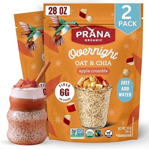 Prana Organic Overnight Chia with Oats Apple Crumble | Rich in Fiber & Protein, Vegan, Non-GMO | Ready to Eat Breakfast - 28 oz Bags - 2 Pack