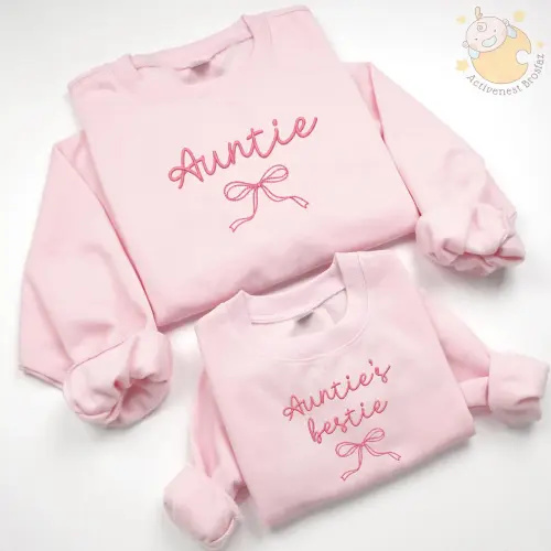 Embroidered Auntie and Auntie's Bestie Matching Shirt, Little Besties Coquette Bow Baby Romper, Auntie and Me Sweatshirt, Auntie Nephew Tee