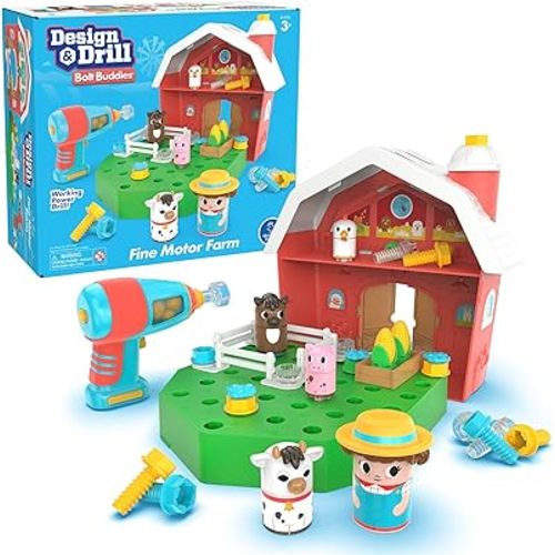 Educational Insights Design & Drill Bolt Buddies Farm Take Apart Toy with Electric Toy Drill, Preschool STEM Toy, Easter Basket Stuffers for Kids, Gifts for Boys & Girls, Ages 3+