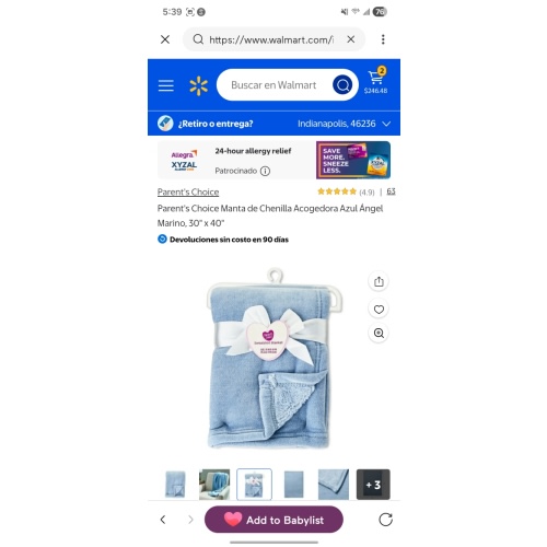 Parent's Choice Manta de Chenilla Acogedora Azul Ángel Marino, 30" x 40"