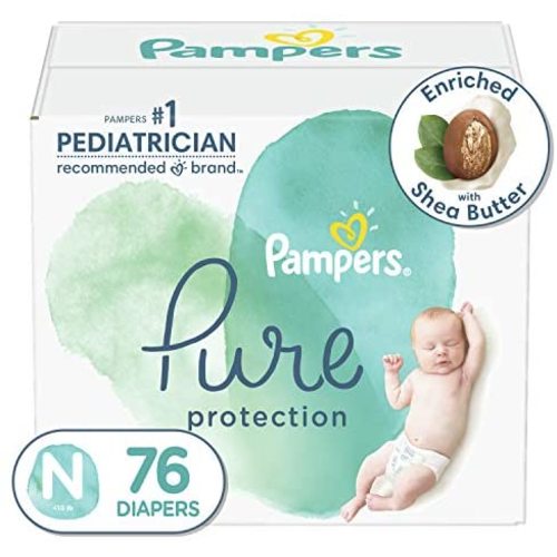 Diapers Newborn/Size 0 (<10 lb), 76 Count - Pampers Pure Protection Disposable Baby Diapers, Hypoallergenic and Unscented Protection, Super Pack (Packaging & Prints May Vary)