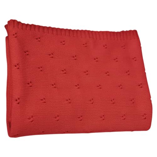 Baby Knit Blanket, 100% Cotton Eyelet Patterns, Soft, Cozy, Lightweight Swaddle for Newborn & Infant Swaddling Beige Neutral, Perfect Baby Shower Ideas Red 30x30