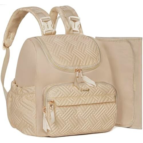 Diaper Bag Small Diaper Backpack, Stylish Quilted Baby Backpacks, Mini Maternity Bags, with Changing Pad, Pacifier Case & Stroller Straps, Parents Essentials Diaper Bag, Tan