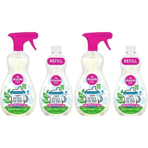 Dapple Baby Fragrance-Free Foaming Bottle & Dish Spray - (4 Pack) 16.9 fl oz - Plant-Powered Cleaner for Baby Bottles, Pump Parts, and Sippy Cups - Includes 1 Pump