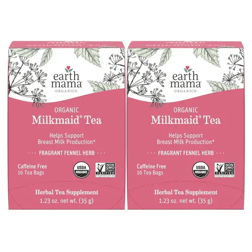 Earth Mama Organic Milkmaid® Tea | Lactation Support Herbal Tea Bags for Breastfeeding, Decaf Lactation Supplement for Increased Breast Milk Production, With Milk Thistle & Fenugreek (16-Count, 2PK)