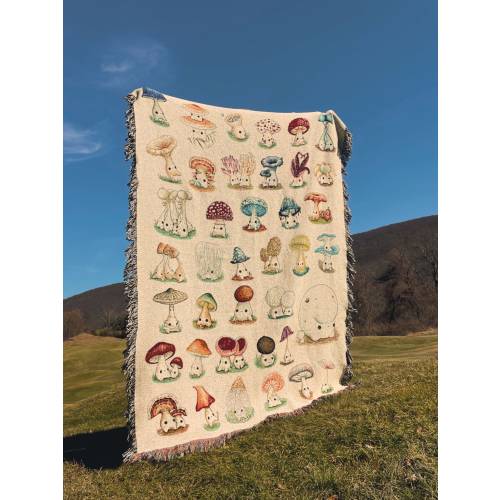 Mushling Woven Queen Blanket - Mushroom Fungi Tapestry Blanket