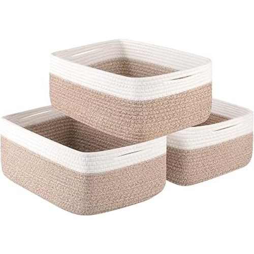 Storage Baskets for Organizing 3 Pack, Woven Baskets for Shelves, Closet Organizer Bins Empty Gift Basket Toy Storage for Toys, Books, Towels, Clothes, 15"x11.42"x6.7", Yellow